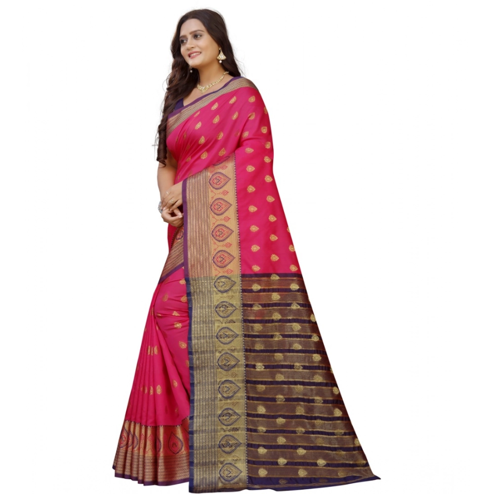 Women's Silk Blend Woven Saree With Unstitched Blouse 5.5Mtr (Multicolor) - Image 4