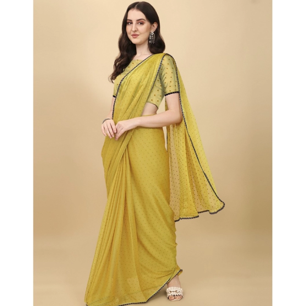 Women's Silk Blend Embellished Saree With Unstitched Blouse 5.5Mtr (Mustard) - Image 2