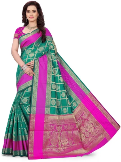 Women's Jacquard Woven Saree With Unstitched Blouse 5.5Mtr (Light Green)