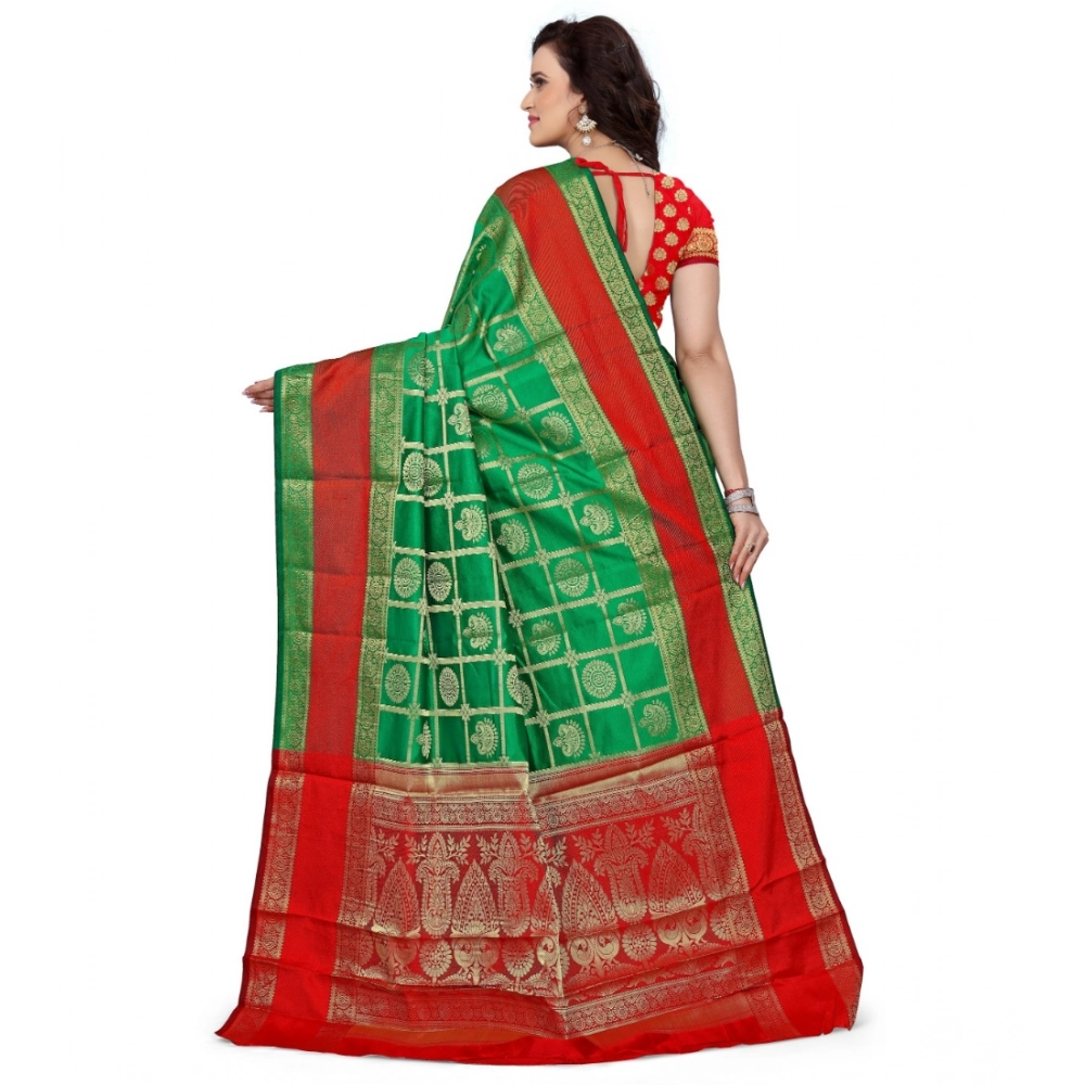 Women's Jacquard Woven Saree With Unstitched Blouse 5.5Mtr (Green) - Image 2