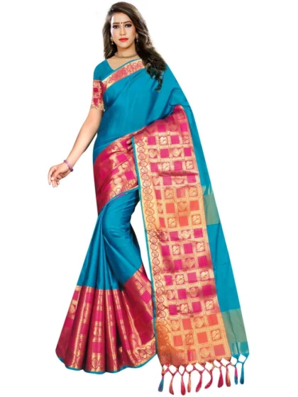 Women's Jacquard Woven Saree With Unstitched Blouse 5.5Mtr (Multicolor)