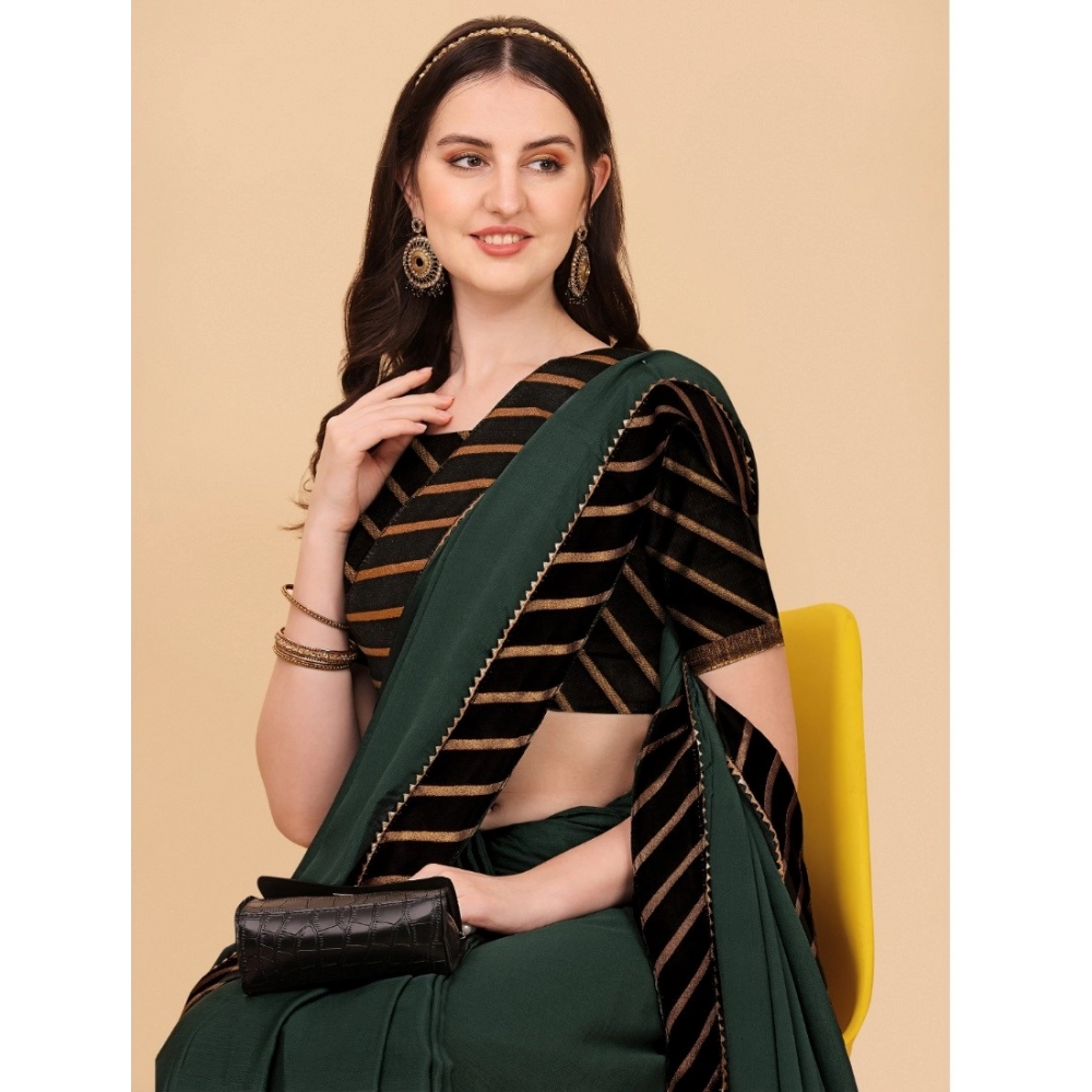 Women's Chiffon Self Design Saree With Unstitched Blouse 5.5Mtr (Grey) - Image 3