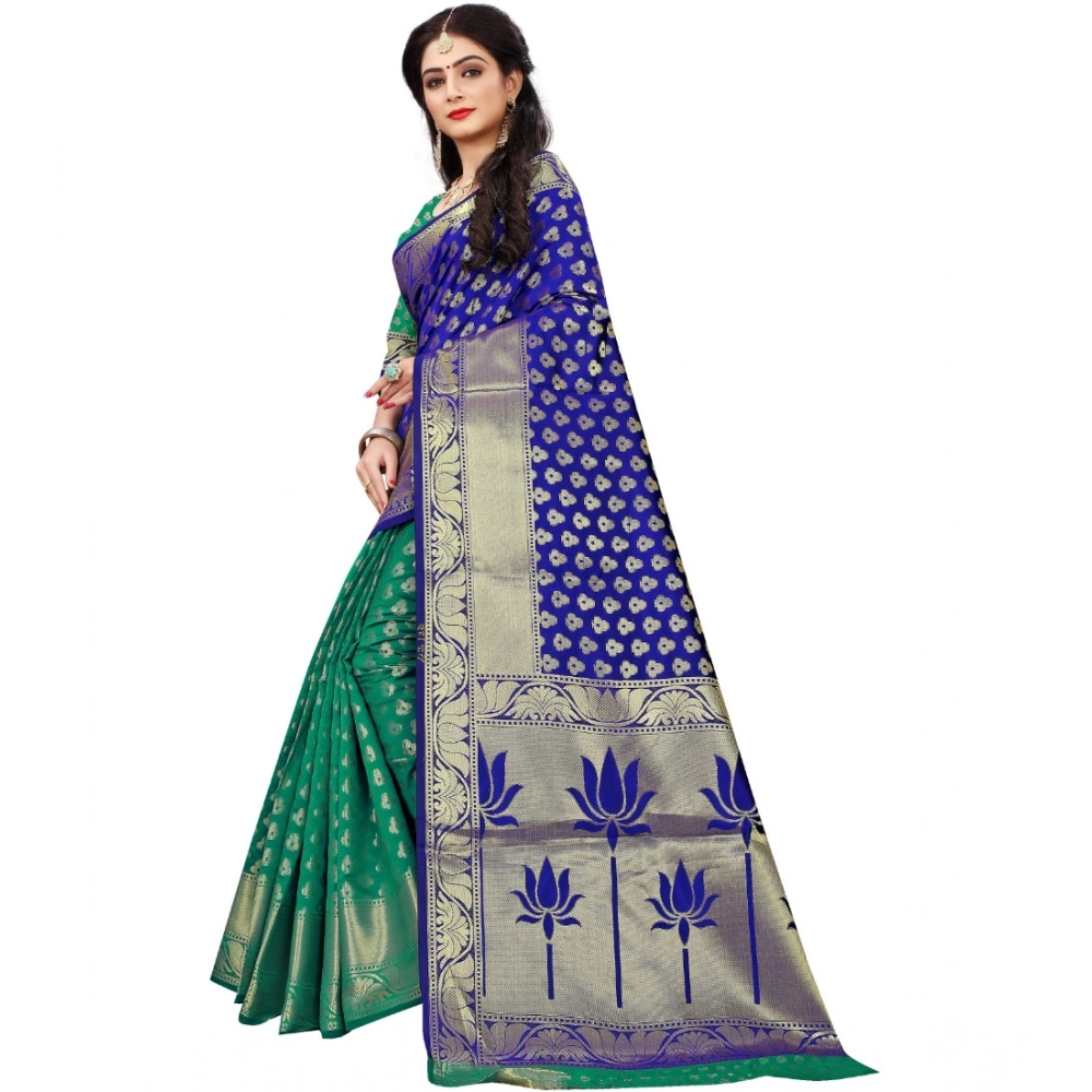 Women's Jacquard Woven Saree With Unstitched Blouse 5.5Mtr (Green) - Image 2