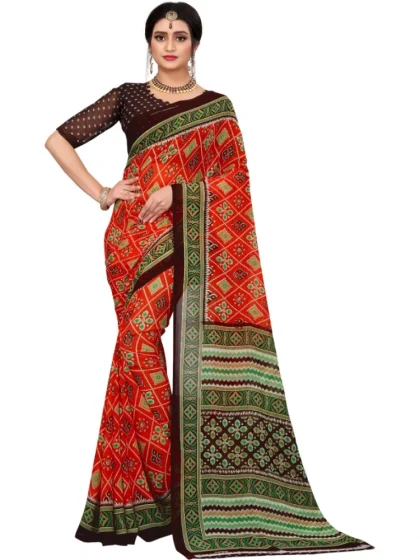 Women's Georgette Floral Print Saree With Unstitched Blouse 5.5Mtr (Orange)