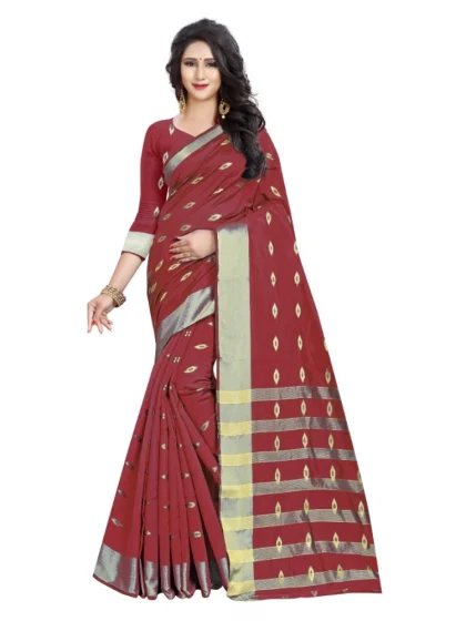 Women's Silk Blend Woven Saree With Unstitched Blouse 5.5Mtr (Red)