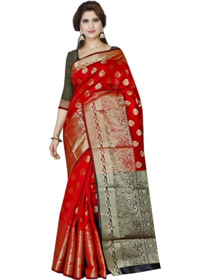 Women's Jacquard Woven Saree With Unstitched Blouse 5.5Mtr (Red)