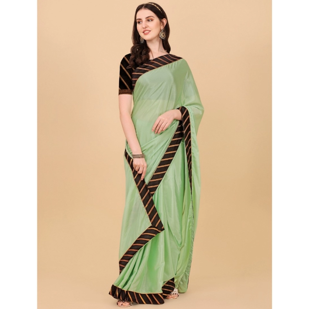 Women's Chiffon Self Design Saree With Unstitched Blouse 5.5Mtr (Light Green) - Image 2