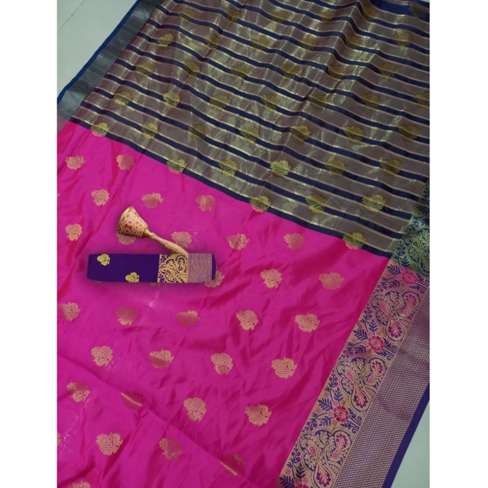 Women's Silk Blend Woven Saree With Unstitched Blouse 5.5Mtr (Pink) - Image 2