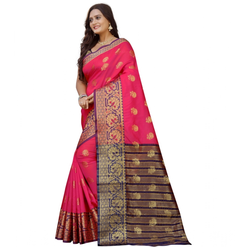Women's Silk Blend Woven Saree With Unstitched Blouse 5.5Mtr (Multicolor) - Image 3