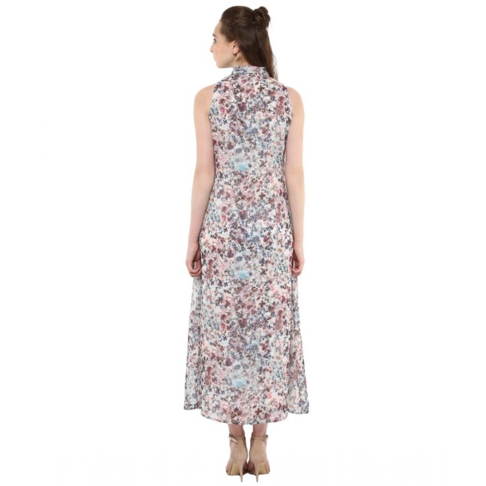Women's Polyester Chiffon Printed Sleeveless Dress (Multicolor) - Image 2
