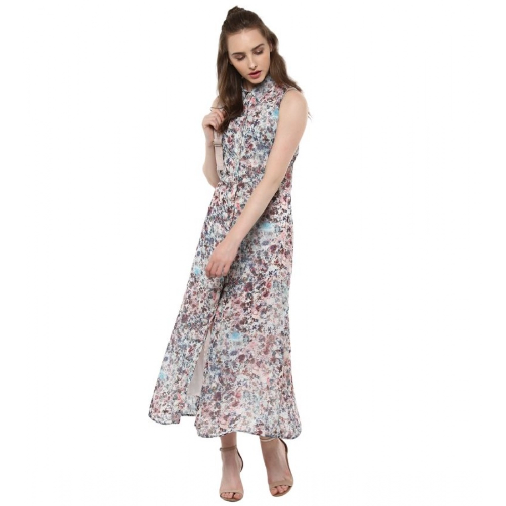 Women's Polyester Chiffon Printed Sleeveless Dress (Multicolor) - Image 3