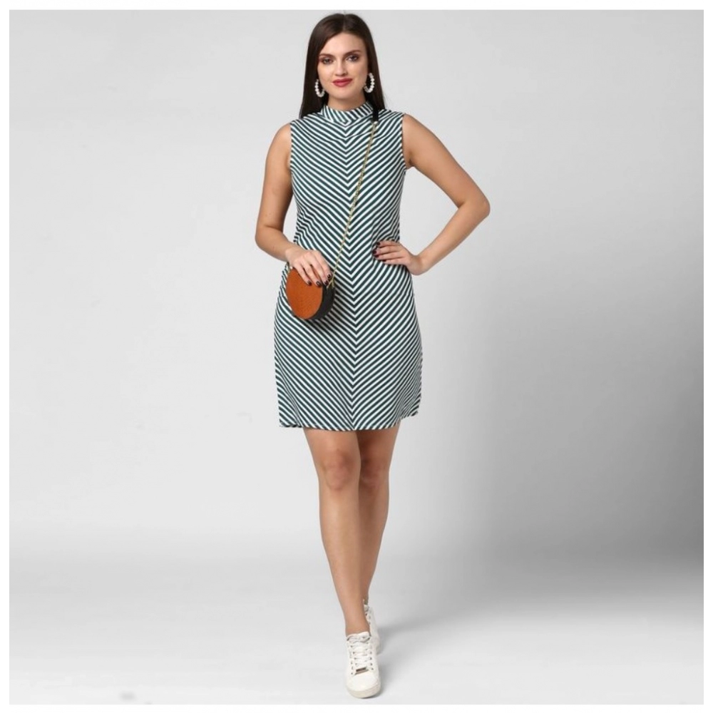 Women's Polyester Striped Sleeveless Above Knee Dress (Green) - Image 3