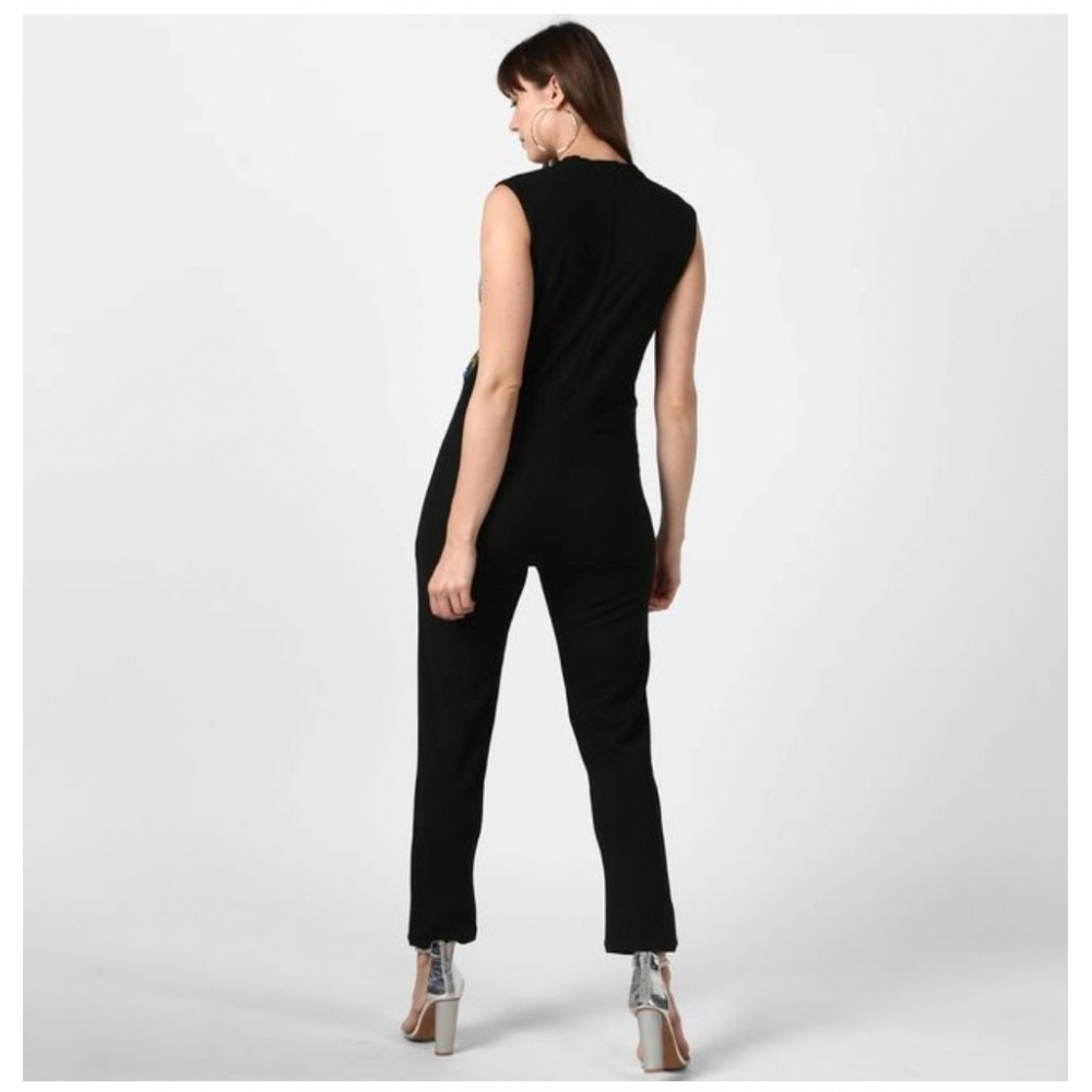Women's Polyester Embellished Sleeveless Jumpsuit (Black) - Image 3