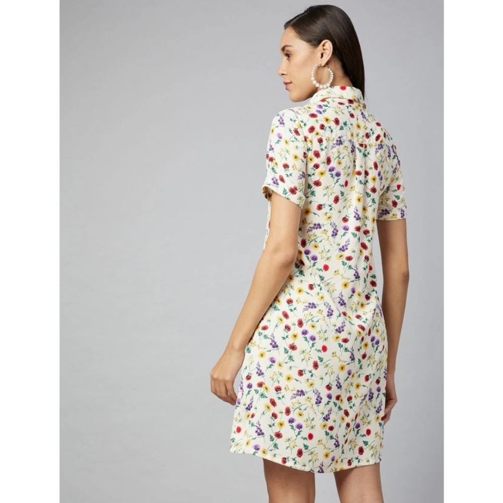Women's Polyester Floral Short Sleeve Above Knee Dress (Multicolor) - Image 2