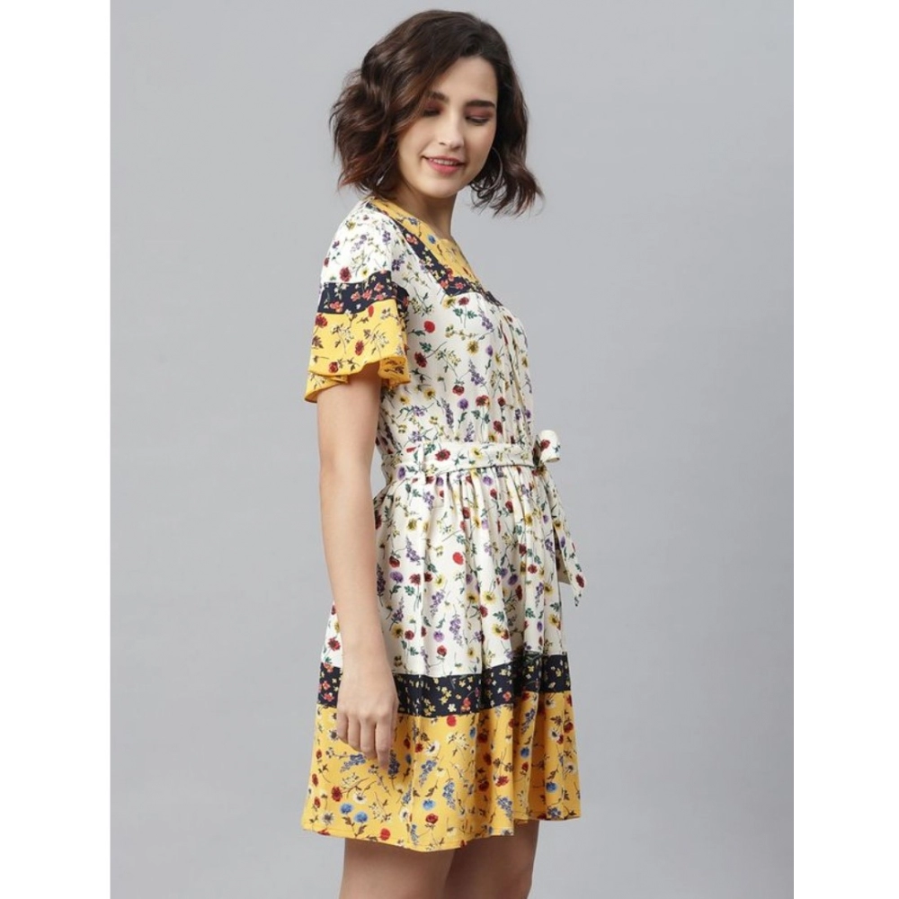 Women's Polyester Floral Flutter Above Knee Dress (Multicolor) - Image 5