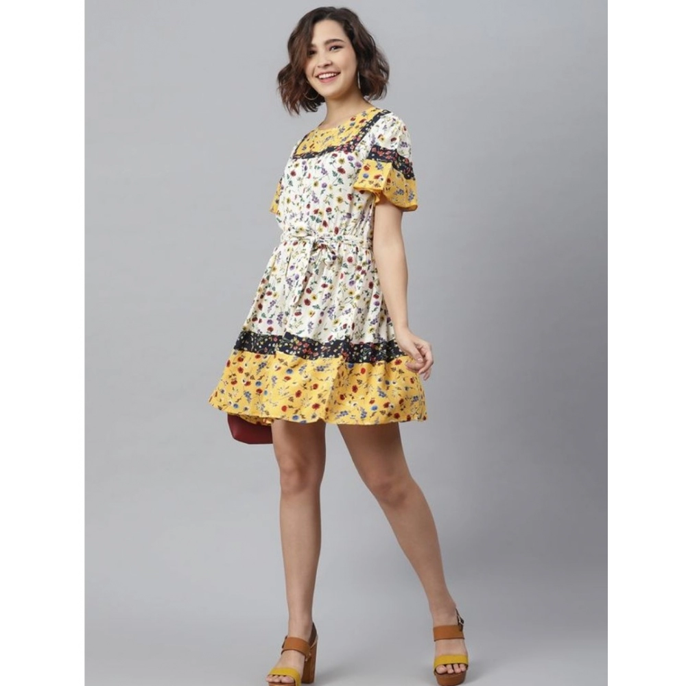 Women's Polyester Floral Flutter Above Knee Dress (Multicolor) - Image 3