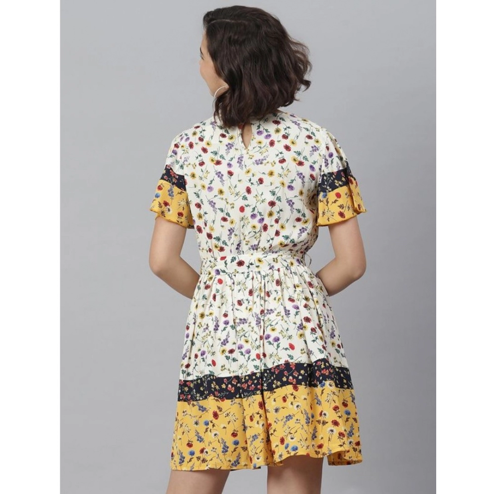 Women's Polyester Floral Flutter Above Knee Dress (Multicolor) - Image 2