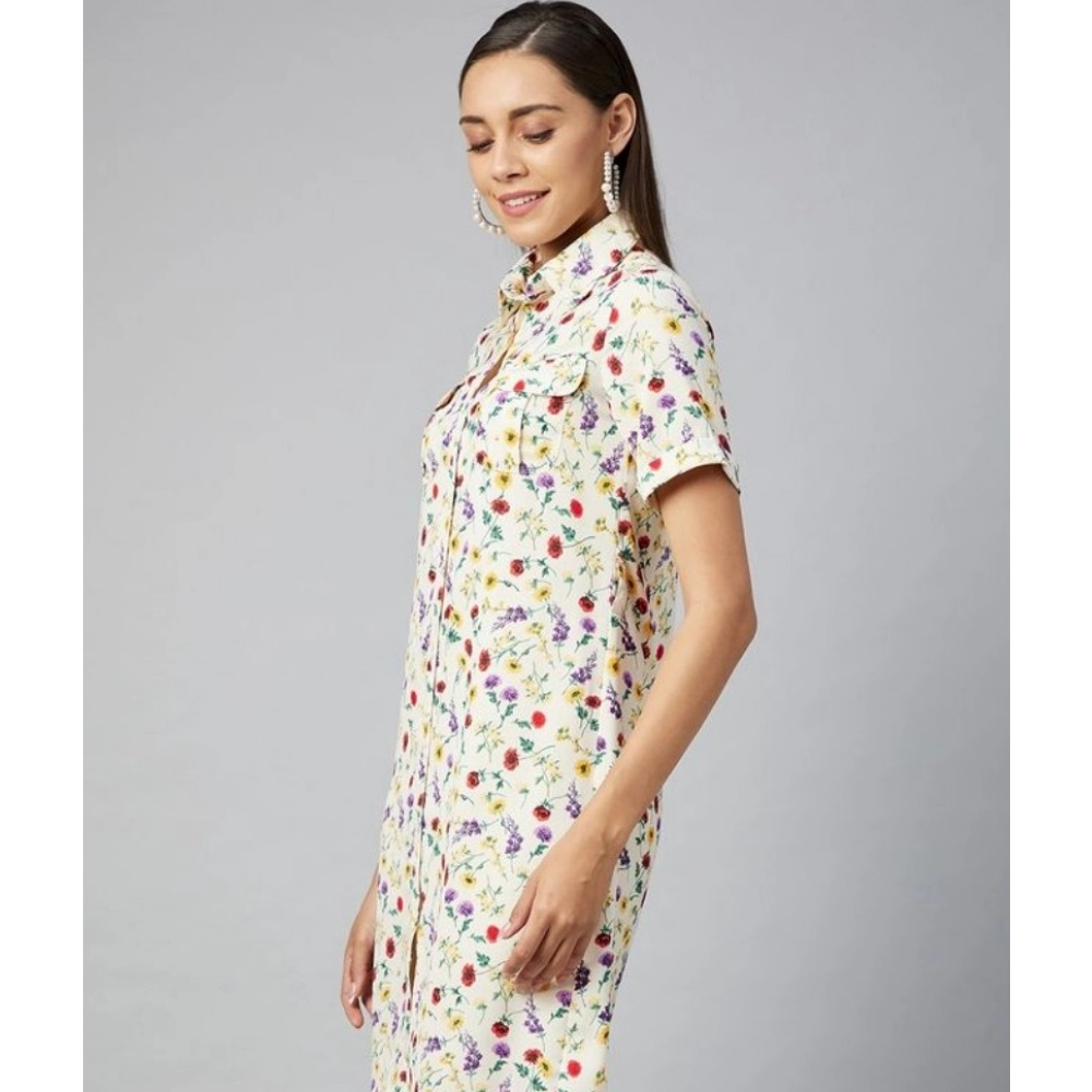 Women's Polyester Floral Short Sleeve Above Knee Dress (Multicolor) - Image 5