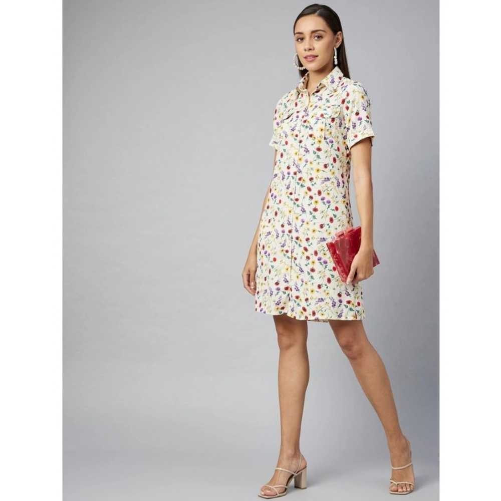 Women's Polyester Floral Short Sleeve Above Knee Dress (Multicolor) - Image 3