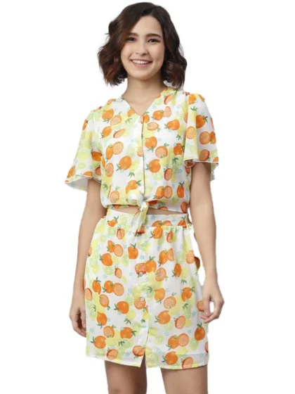 Women's Polyester Printed Flutter Above Knee Dress (Orange - Yellow)