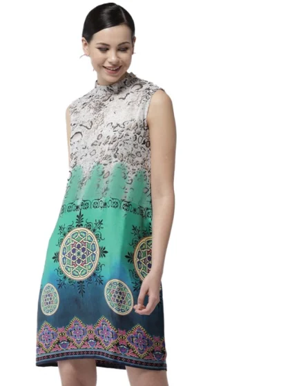 Women's Polyester Printed Sleeveless Above Knee Dress (Multicolor)