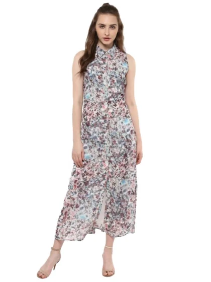Women's Polyester Chiffon Printed Sleeveless Dress (Multicolor)