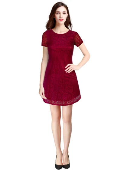 Women's Rasal Solid Round Neck Cap Sleeve Dress (Maroon)