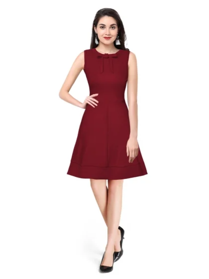 Women's Polyester Solid Round Neck Sleeveless Dress (Maroon)