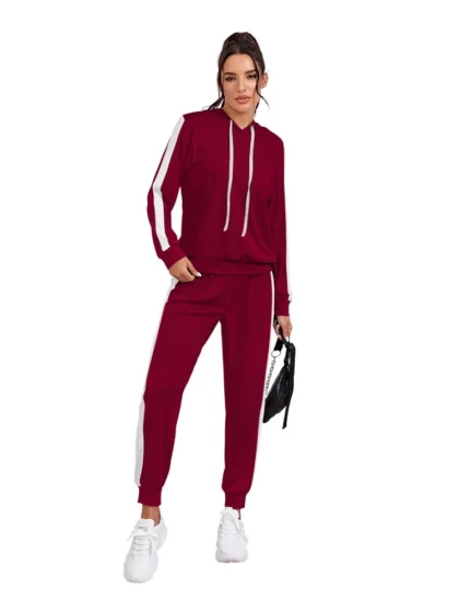 Women's Knitting stretchable Solid Hooded Neck Full Sleeve Track Suit (Maroon)