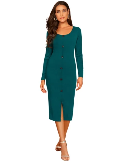 Women's Knitting stretchable Round Neck Full Sleeve Dress (Morpich )