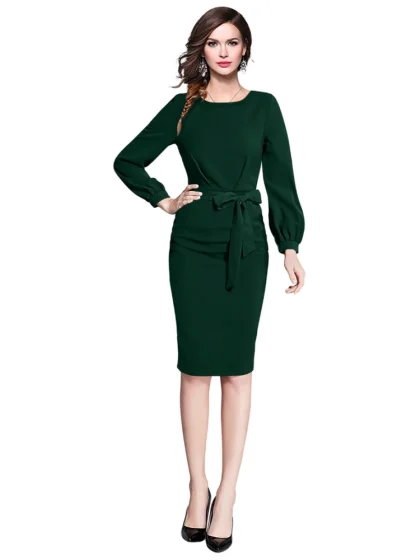 Women's Knitting stretchable Solid Round Neck Full Sleeve Dress (Green)