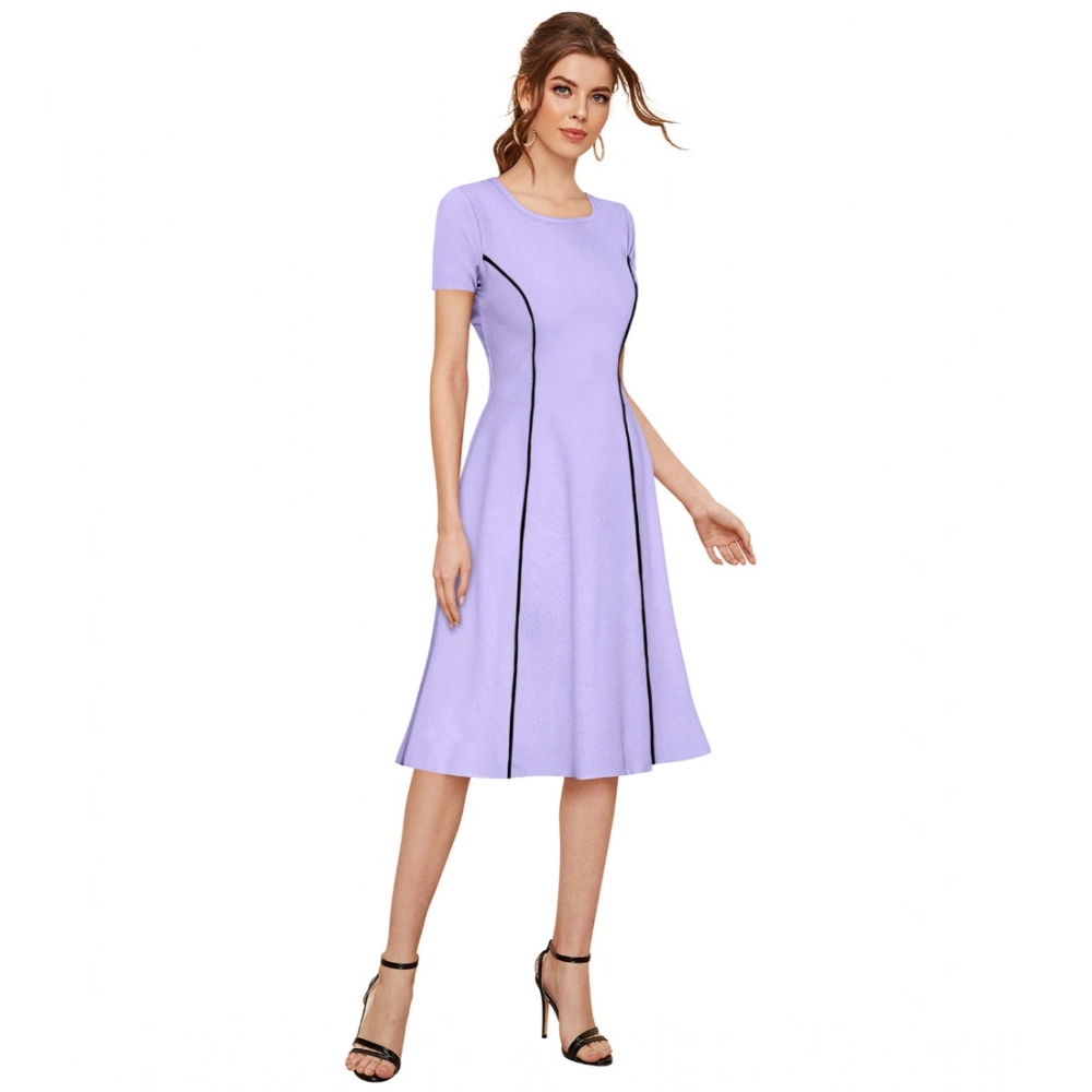 Women's Knitting stretchable Solid Round Neck Cap Sleeve Dress (Purple) - Image 3