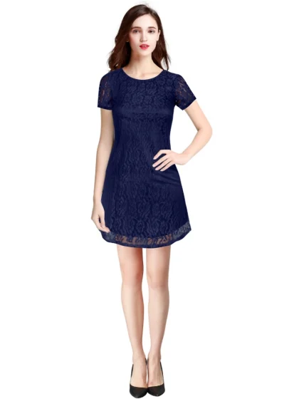 Women's Rasal Solid Round Neck Cap Sleeve Dress (Blue)