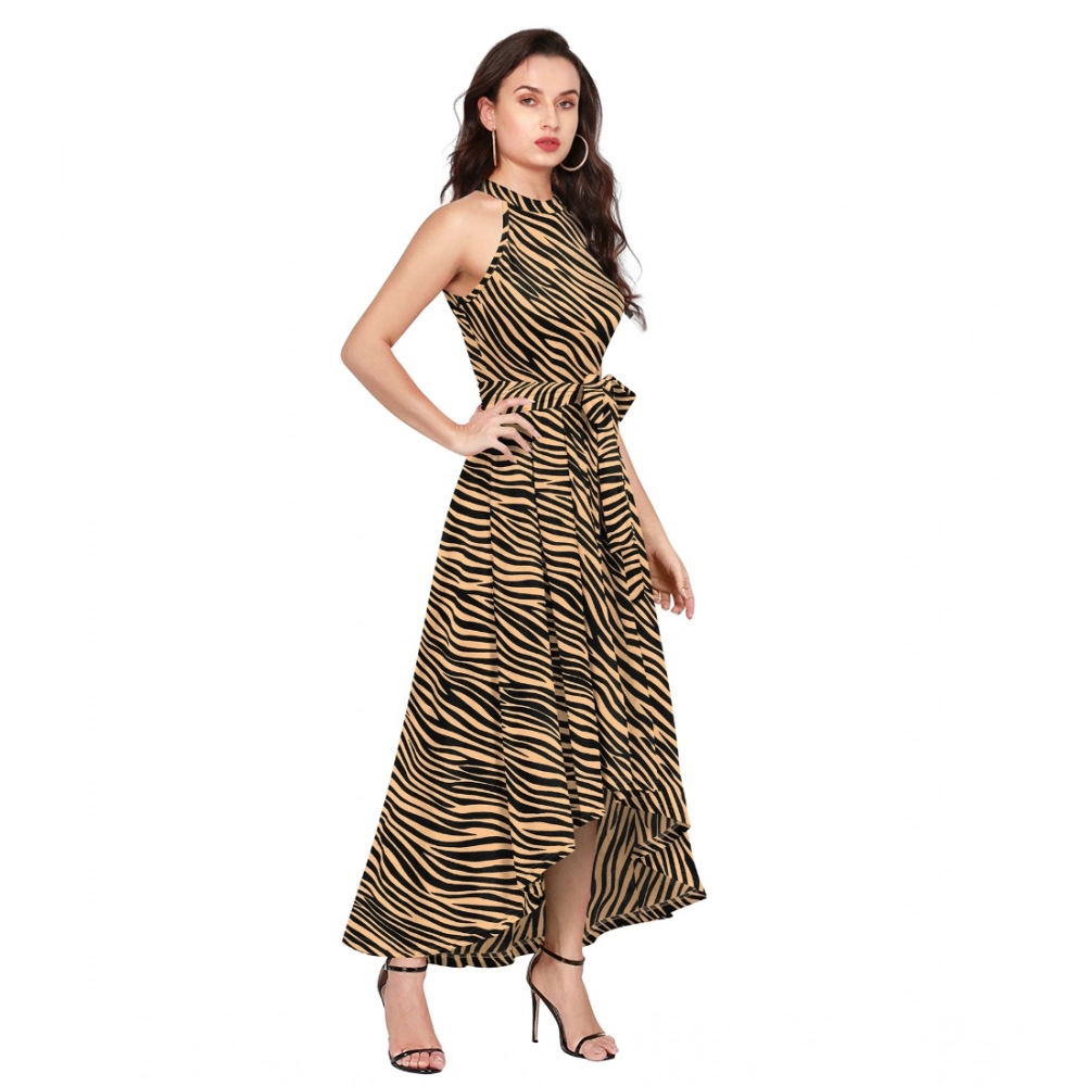 Women's Polyester Zebra Pattern Halter Neck Sleeveless Dress (Yellow) - Image 2