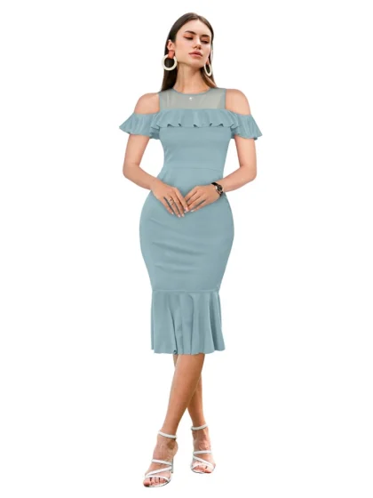 Women's Knitting stretchable Solid Round Neck Sleeveless Dress (Pista )