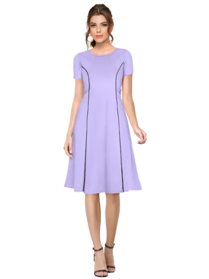 Women's Knitting stretchable Solid Round Neck Cap Sleeve Dress (Purple)