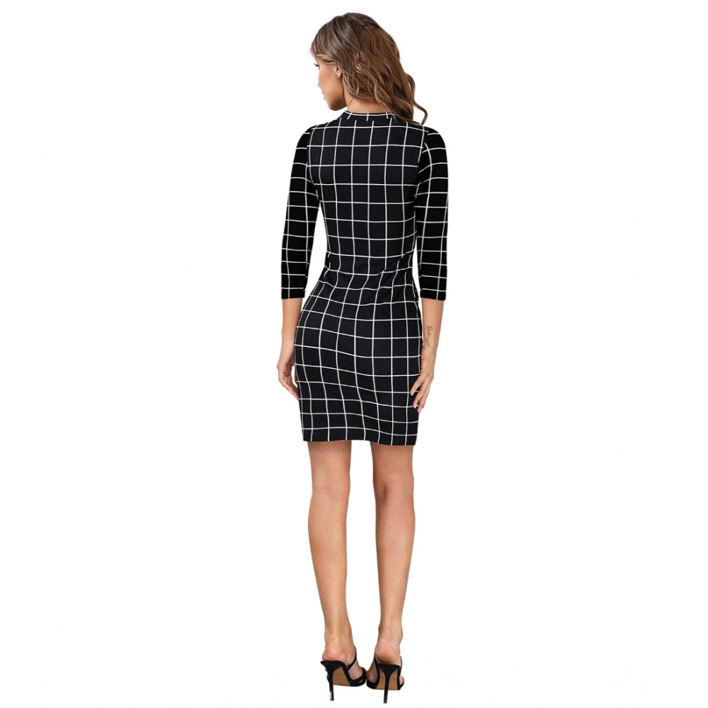 Women's Polyester Solid High Neck Full Sleeve Dress (Black) - Image 2
