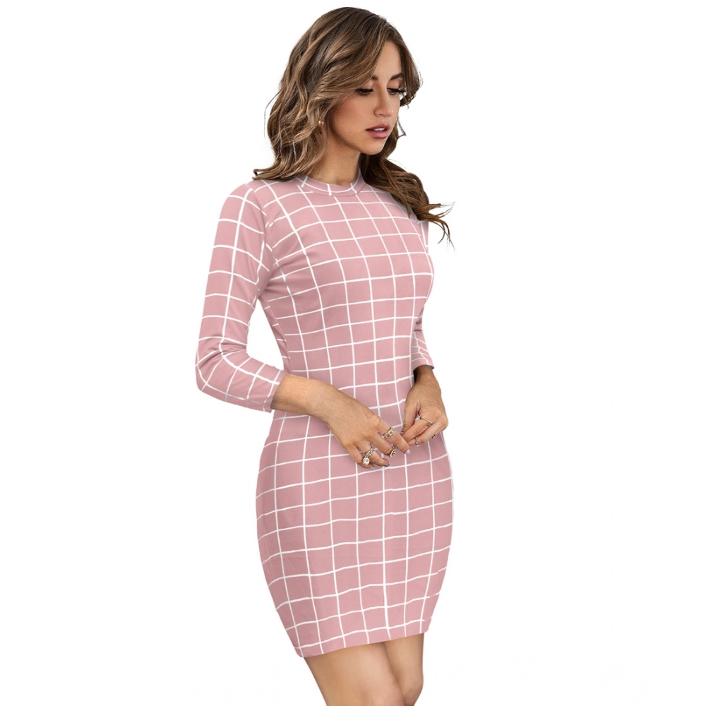 Women's Polyester Solid High Neck Full Sleeve Dress (Peach) - Image 3
