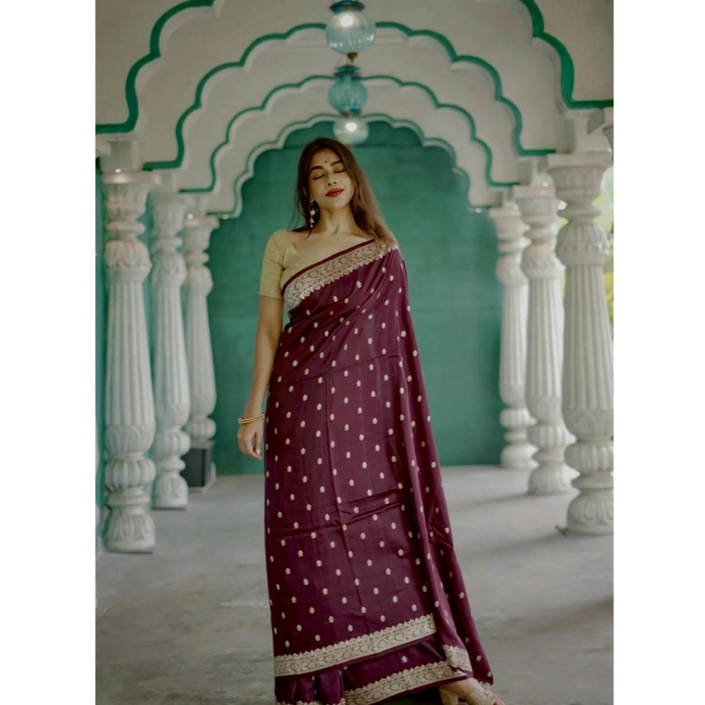 Women's Cotton Printed Saree With Unstitched Blouse 5.5Mtr (Purple) - Image 3