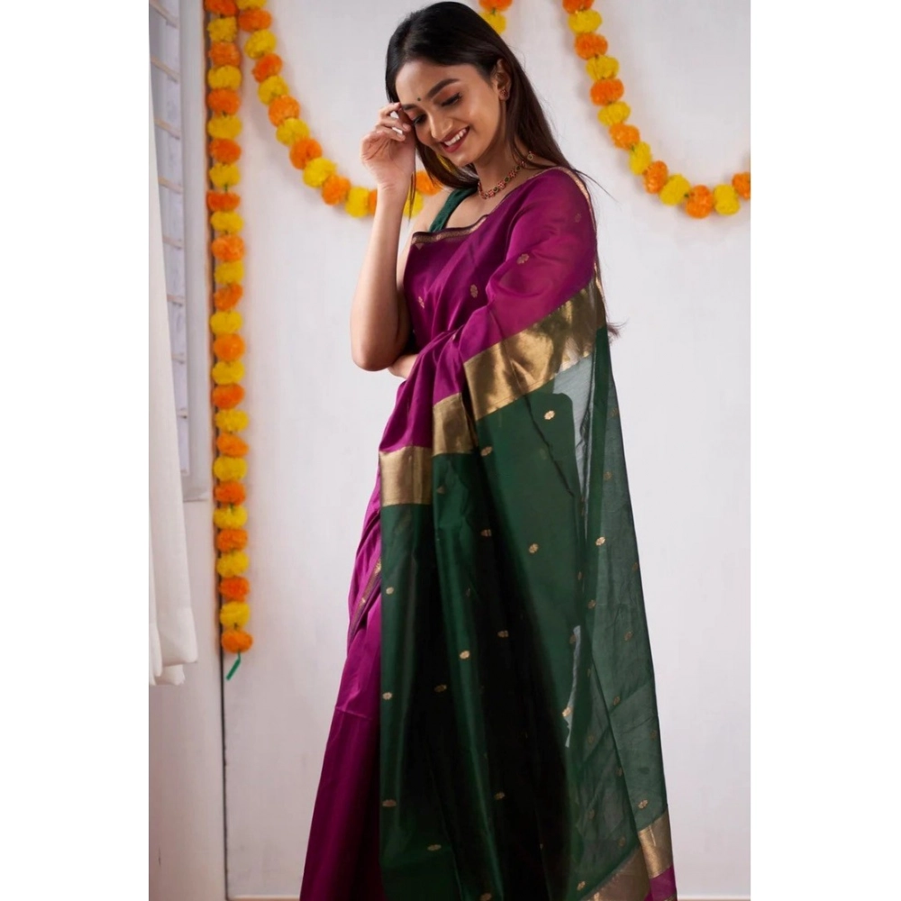 Women's Cotton Printed Saree With Unstitched Blouse 5.5Mtr (Wine) - Image 2