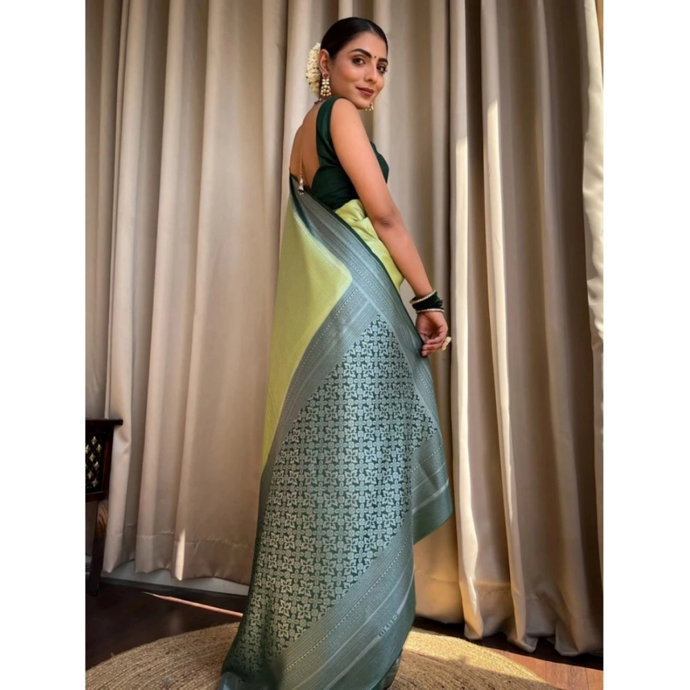 Women's Silk Printed Saree With Unstitched Blouse 5.5Mtr (Sea Green) - Image 3