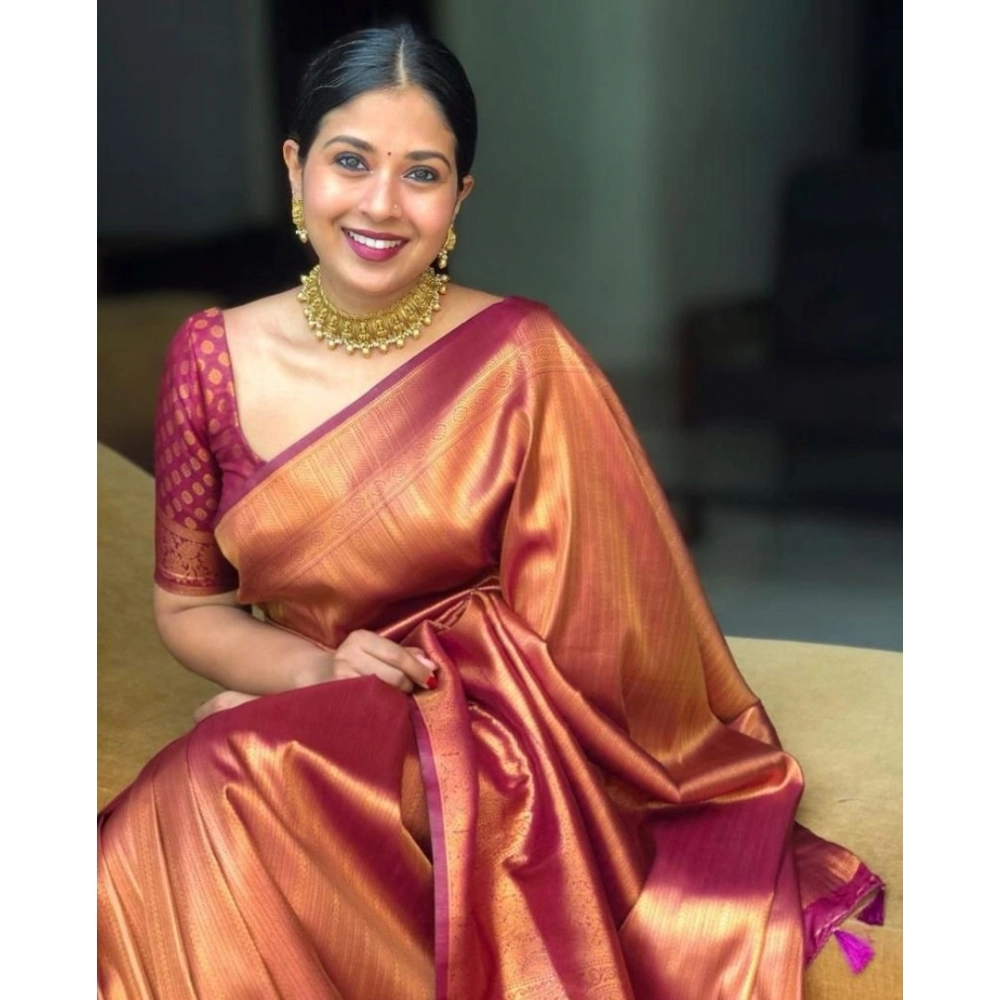 Women's Silk Printed Saree With Unstitched Blouse 5.5Mtr (Maroon) - Image 2
