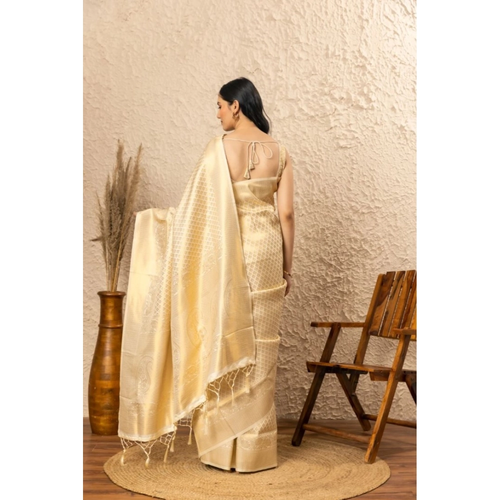 Women's Silk Printed Saree With Unstitched Blouse 5.5Mtr (Gold) - Image 2