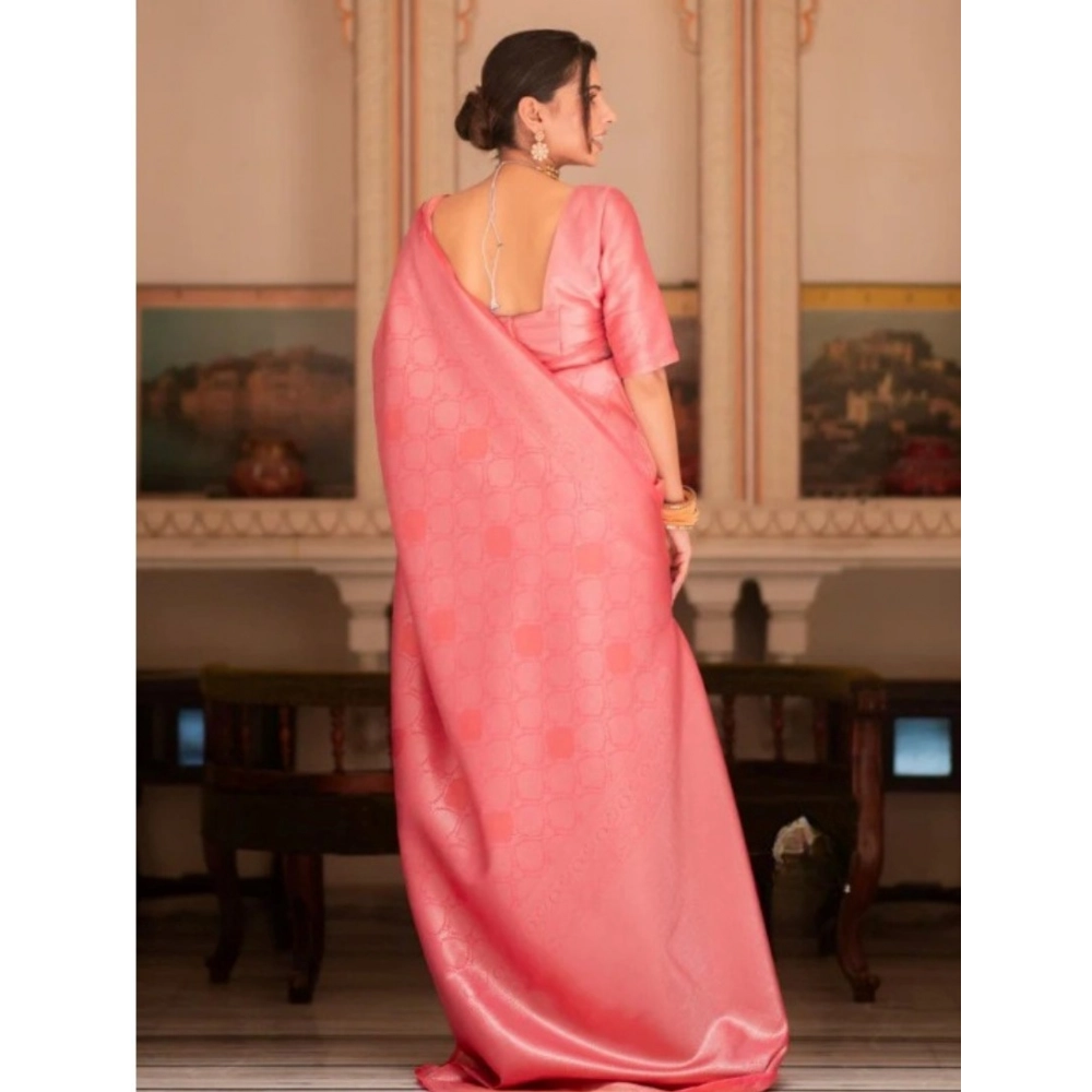 Women's Silk Printed Saree With Unstitched Blouse 5.5Mtr (Pink) - Image 2