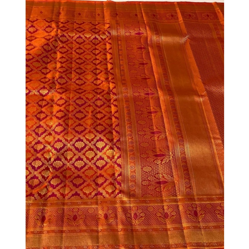 Women's Silk Printed Saree With Unstitched Blouse 5.5Mtr (Red) - Image 2