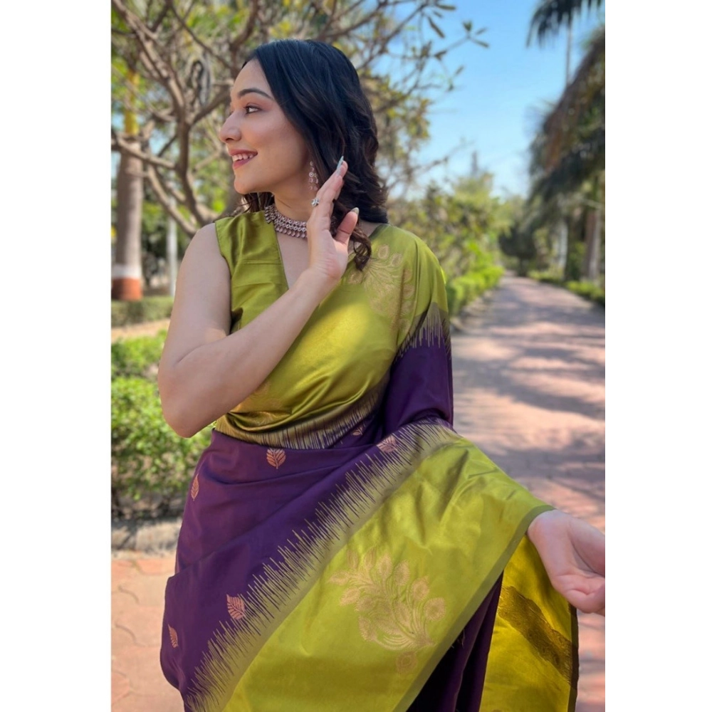 Women's Silk Printed Saree With Unstitched Blouse 5.5Mtr (Wine) - Image 3