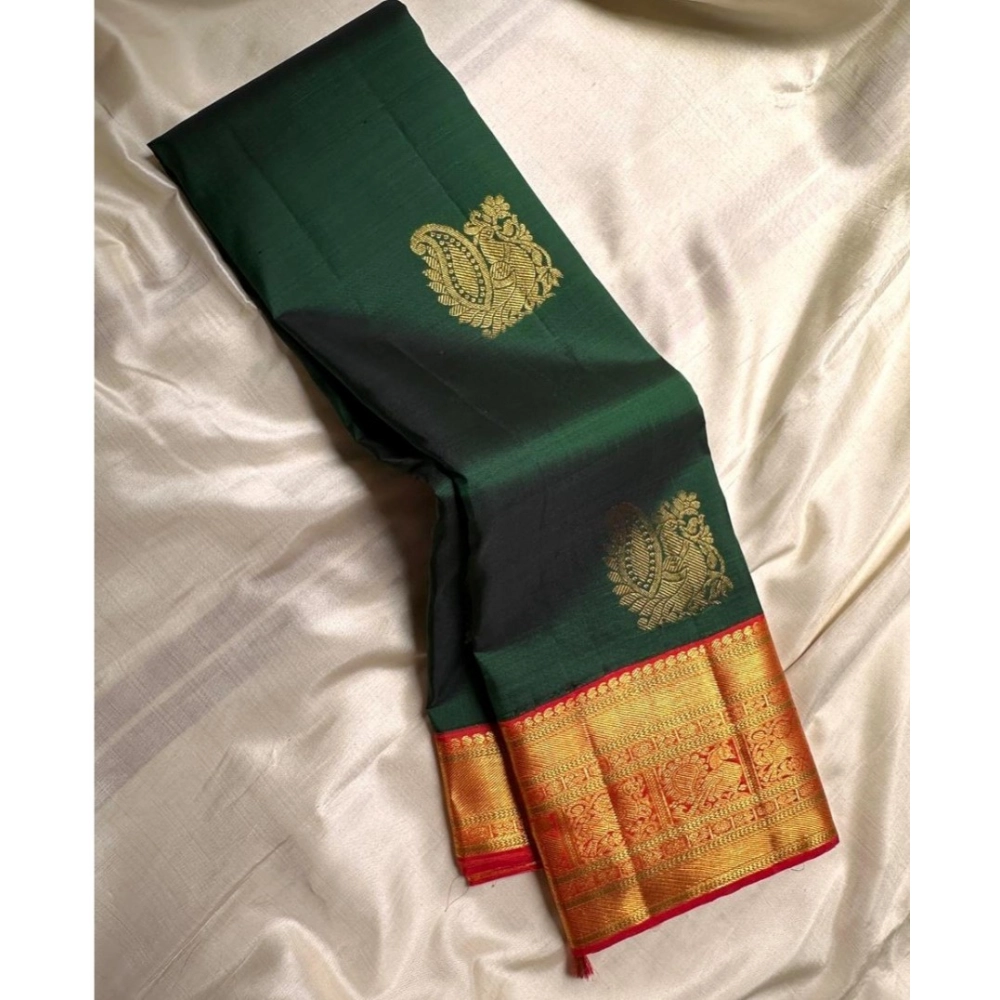 Women's Silk Printed Saree With Unstitched Blouse 5.5Mtr (Green) - Image 2