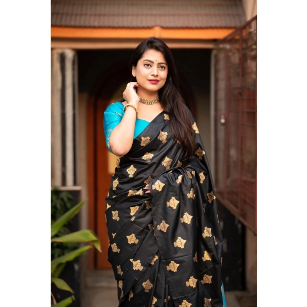 Women's Silk Printed Saree With Unstitched Blouse 5.5Mtr (Sky Blue) - Image 3