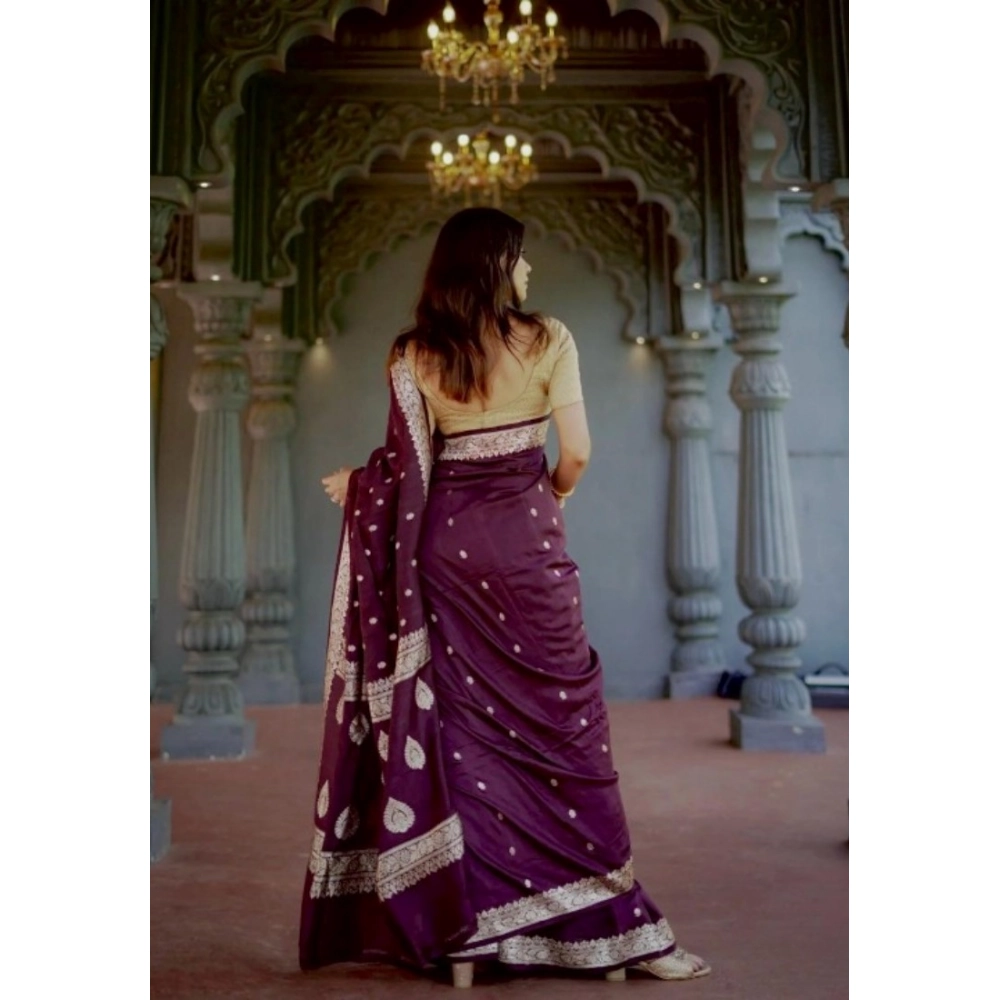 Women's Cotton Printed Saree With Unstitched Blouse 5.5Mtr (Purple) - Image 2