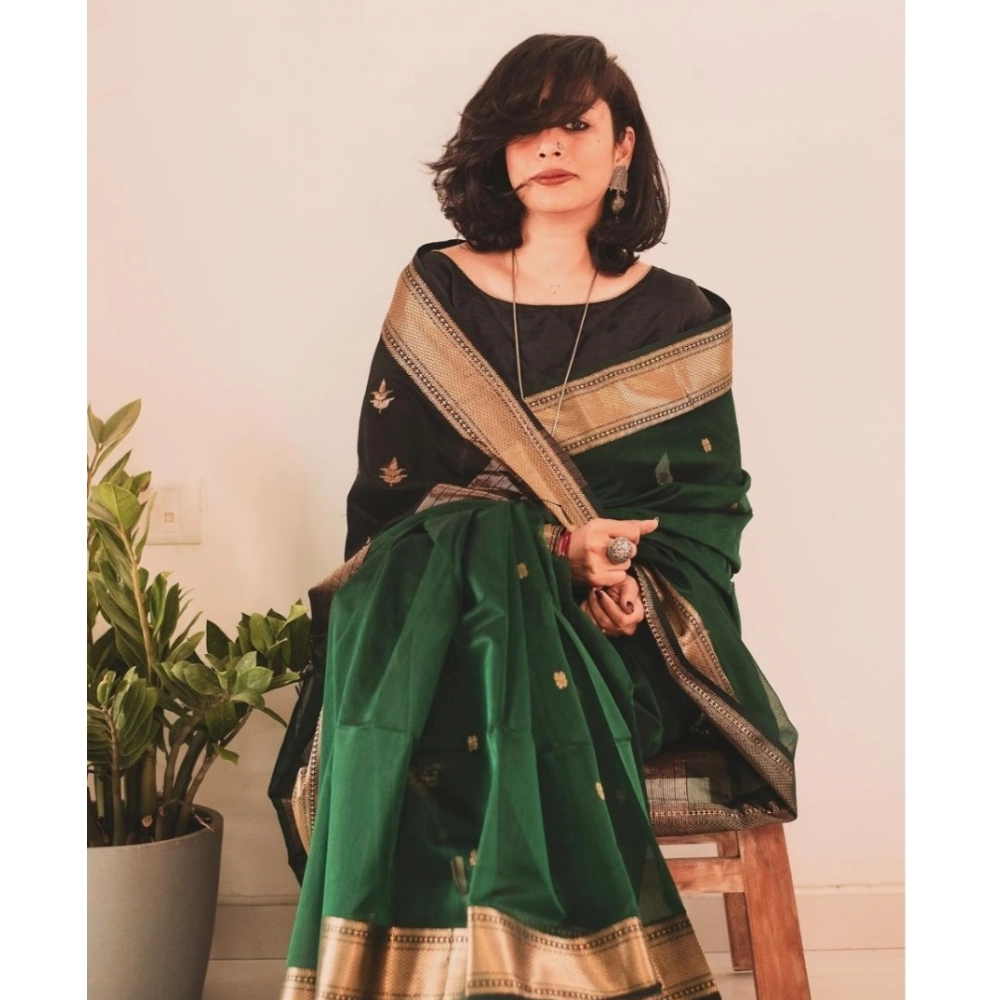 Women's Silk Printed Saree With Unstitched Blouse 5.5Mtr (Dark Green) - Image 3